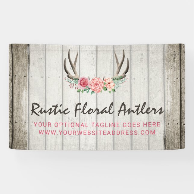Rustikale Blumengeweih-Shabby Chic-Rosen u. Holz Banner (Horizontal)