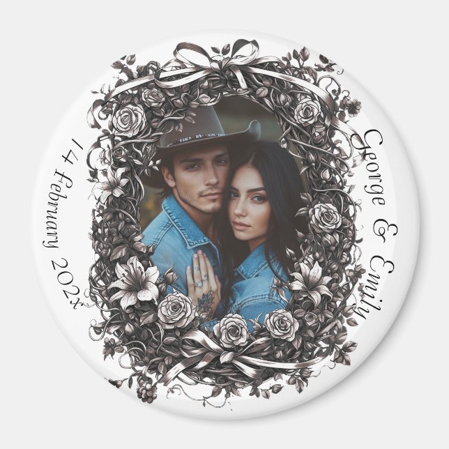 Rustikale Blumenhochzeit, Sepia. Magnet (Vorne)