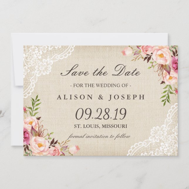 Rustikale Blumenhose Ivory Burlap Save the Date (Vorderseite)