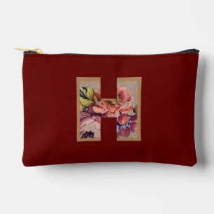 Rustikale Blumeninitiale H Burgund Zubehörtasche