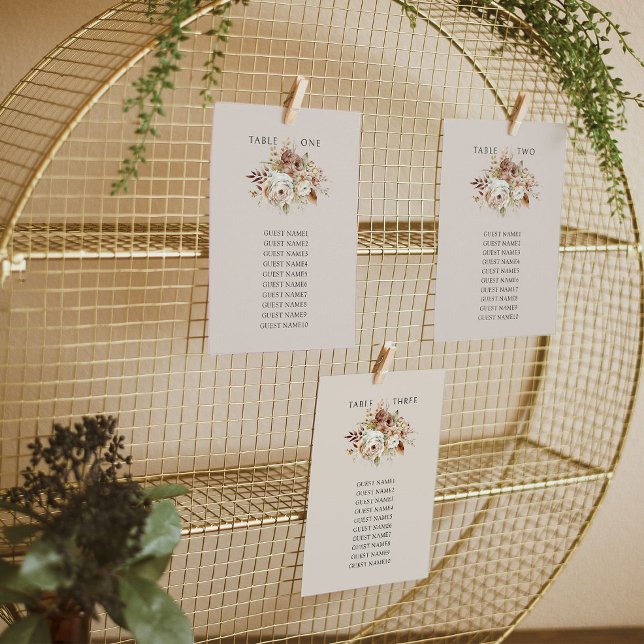 Rustikale Blumenkarte für Hochzeitssitzkarten (Wedding table seating chart cards - Rustic Floral Brown Neutral Wedding Collection by Darling & May)