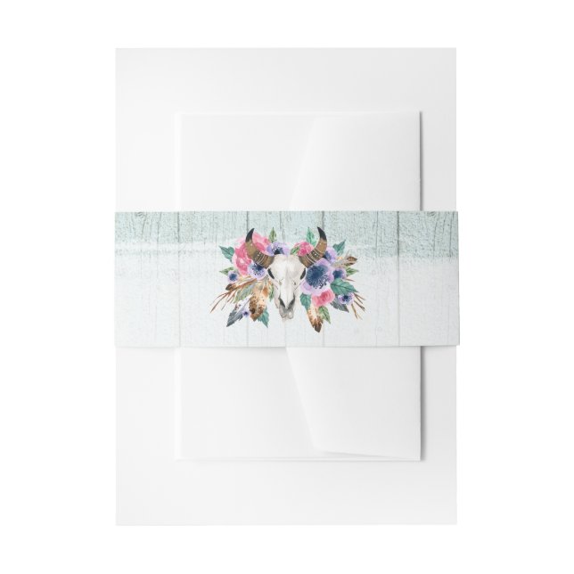 Rustikale Blumenkuh Skull Boho Einladung zur Hochz Einladungsbanderole (Vorderseite Beispiel)