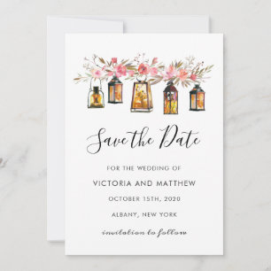 Rustikale Blumenlaternen-Hochzeit Save the Date