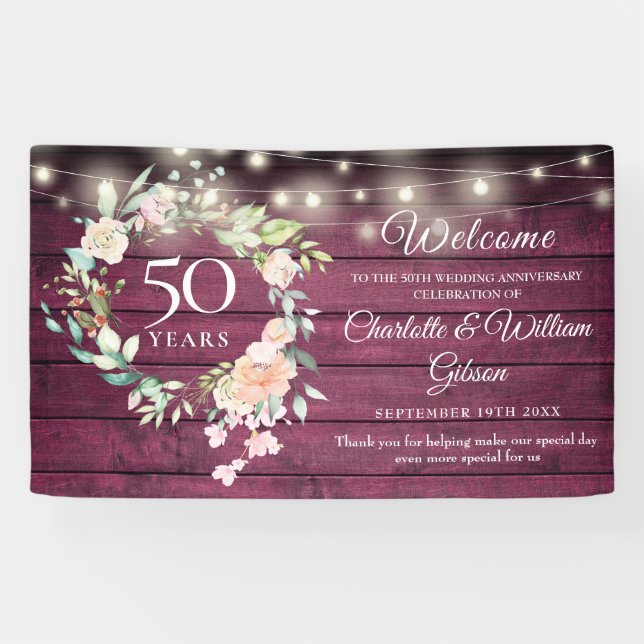 Rustikale Blumenleuchten 50 Jahre Geburtstag Willk Banner (Horizontal)