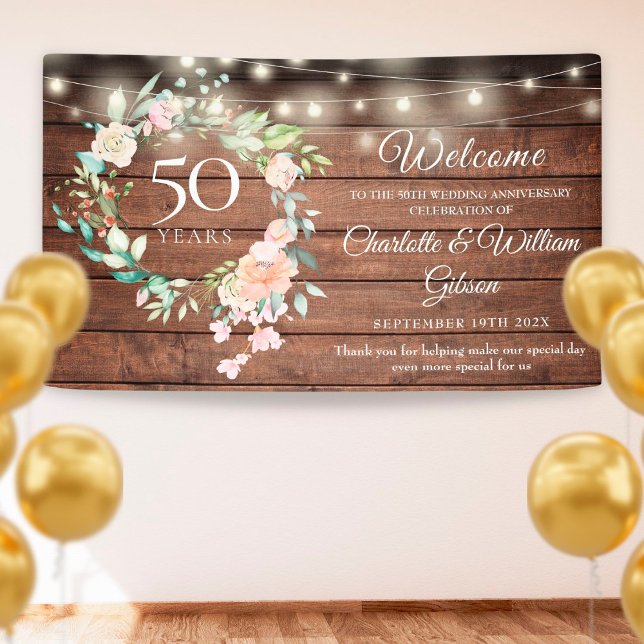 Rustikale Blumenleuchten 50 Jahre Geburtstag Willk Banner (Von Creator hochgeladen)