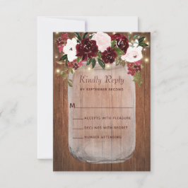 Rustikale Blumenmason Jar Burgundy Blush Wedding RSVP Karte