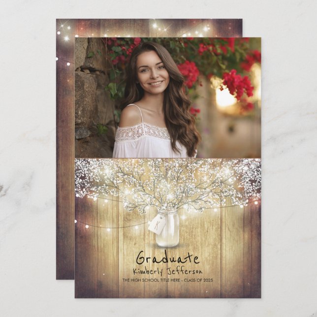 Rustikale Blumenmason Jar Foto Graduation Party Einladung (Vorne/Hinten)