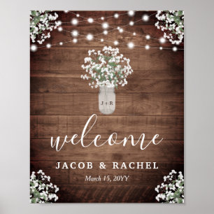 Rustikale Blumenmason Jar Lights Begrüßung Poster