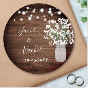 Rustikale Blumenmason Jar & Lights Hochzeit Runder Aufkleber