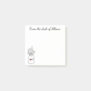 Rustikale Blumenmason Jar Red Heart Liebe Blume Post-it Klebezettel