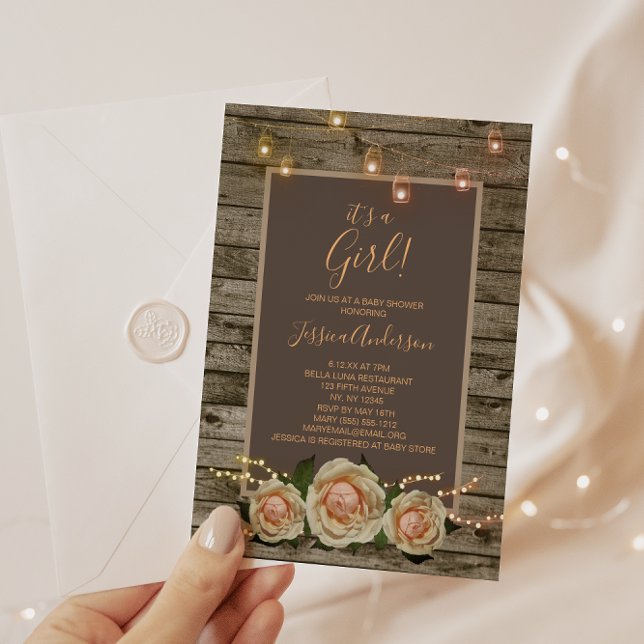 Rustikale Blumenmason Jar String Light Baby Dusche Einladung (Von Creator hochgeladen)