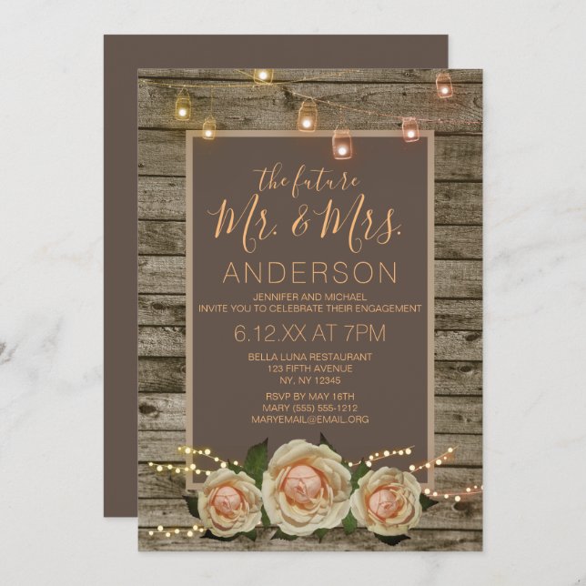 Rustikale Blumenmason Jar String Light Verlobung Einladung (Vorne/Hinten)