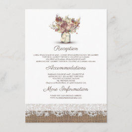 Rustikale Blumenmason Jar Wedding Information Gues Begleitkarte