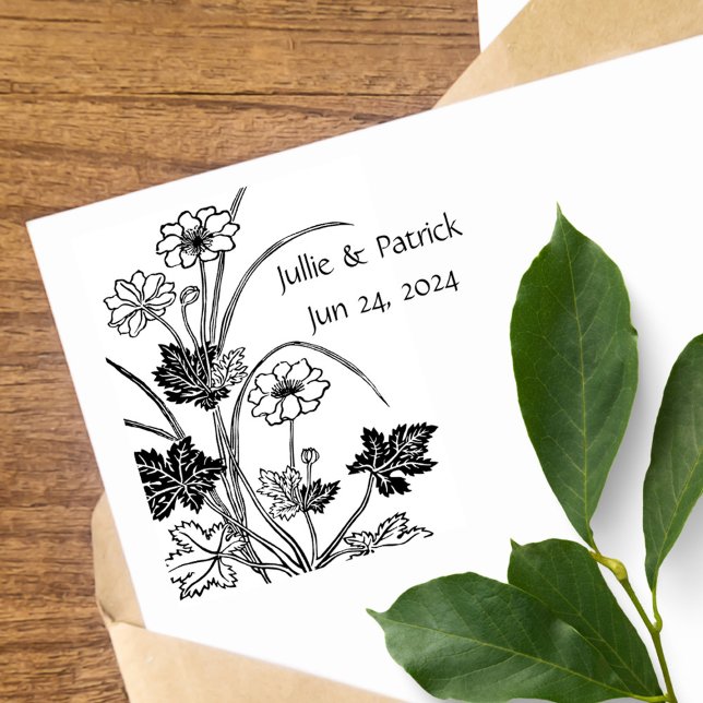 Rustikale Blumenpaare Hochzeit Datum Holzkunst Bri Gummistempel (Von Creator hochgeladen)