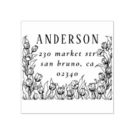 Rustikale Blumenrahmen Familienname und Rücksendea Gummistempel