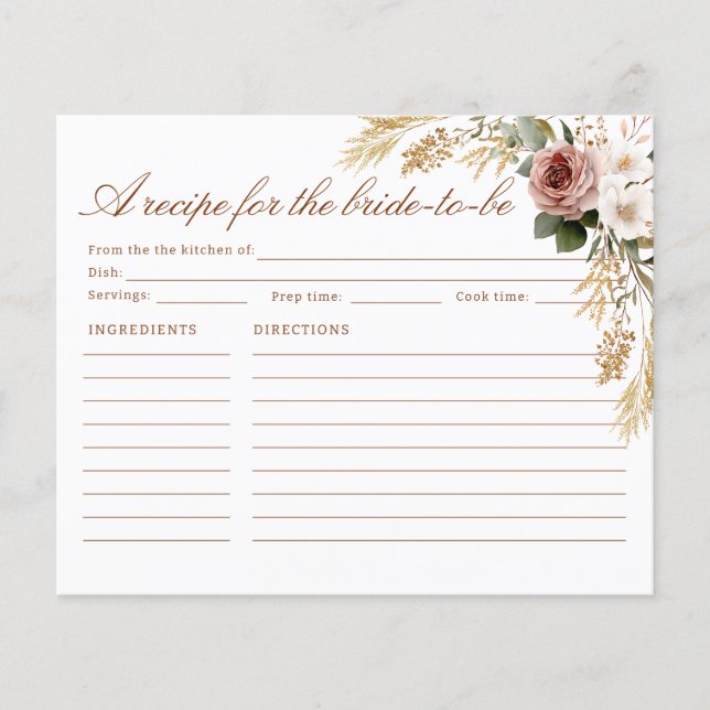 Rustikale Blumenrezeptkarte für die zukünftige Bra (Vorderseite)