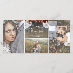 Rustikale Blumenschnur-Licht-hölzerne Hochzeit Dankeskarte