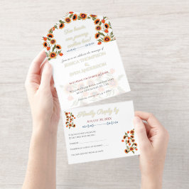 Rustikale, blumenskandinavische Volkshochzeit Insp All-in-One-Einladung