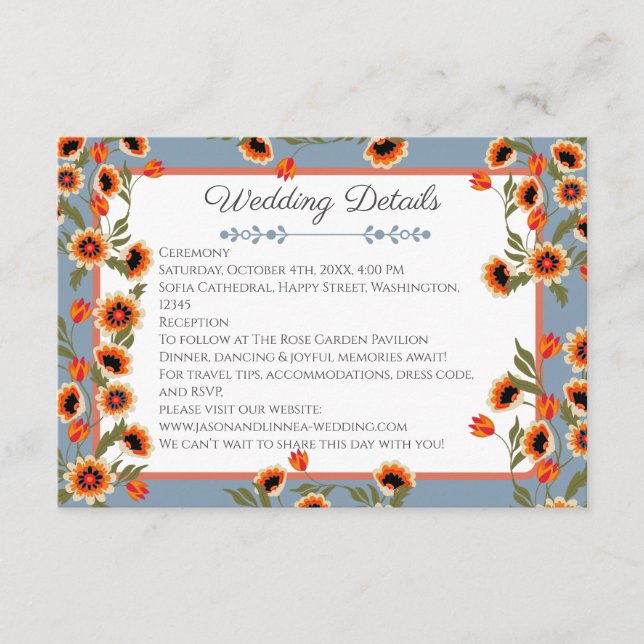 Rustikale, blumenskandinavische Volkshochzeit Insp Begleitkarte (Vorderseite)