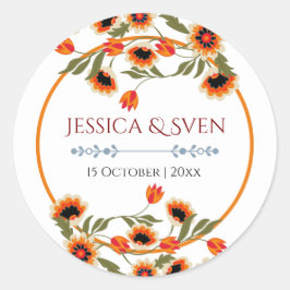 Rustikale, blumenskandinavische Volkshochzeit Insp Runder Aufkleber