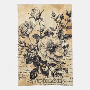 Rustikale Blumenskizze mit Kalligrafie - Alter (10 Geschirrtuch