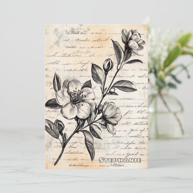 Rustikale Blumenskizze mit Kalligrafie - Alter (2) (Stehend Vorderseite)