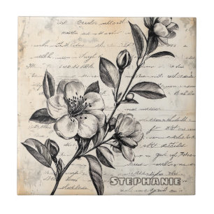 Rustikale Blumenskizze mit Kalligrafie - Alter (2) Fliese