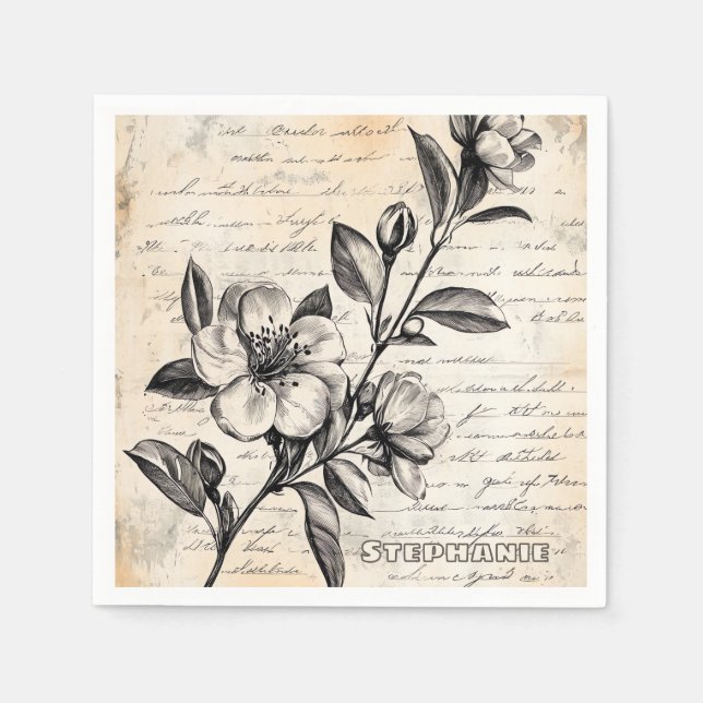 Rustikale Blumenskizze mit Kalligrafie - Alter (2) Serviette (Vorderseite)