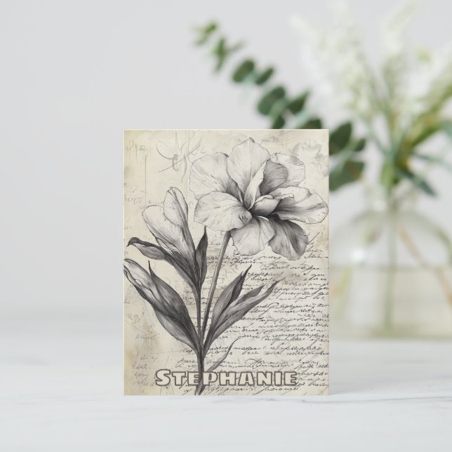 Rustikale Blumenskizze mit Kalligrafie - Alter (3) (Stehend Vorderseite)