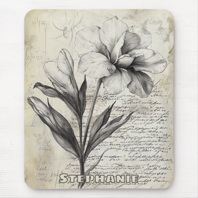 Rustikale Blumenskizze mit Kalligrafie - Alter (3) Mousepad (Vorne)