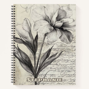Rustikale Blumenskizze mit Kalligrafie - Alter (3) Notizbuch