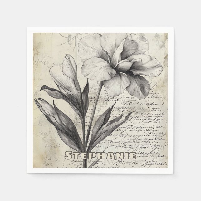 Rustikale Blumenskizze mit Kalligrafie - Alter (3) Serviette (Vorderseite)