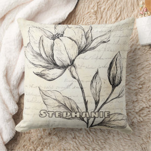Rustikale Blumenskizze mit Kalligrafie - Alter (4) Kissen