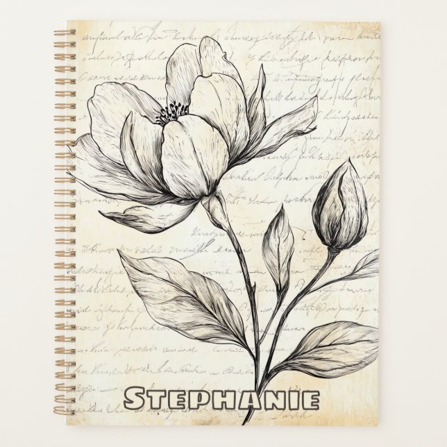 Rustikale Blumenskizze mit Kalligrafie - Alter (4) Planer (Vorderseite)