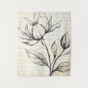 Rustikale Blumenskizze mit Kalligrafie - Alter (4) Wandteppich