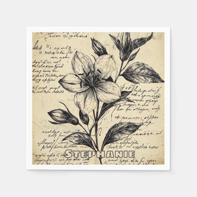 Rustikale Blumenskizze mit Kalligrafie - Alter (5) Serviette (Vorderseite)