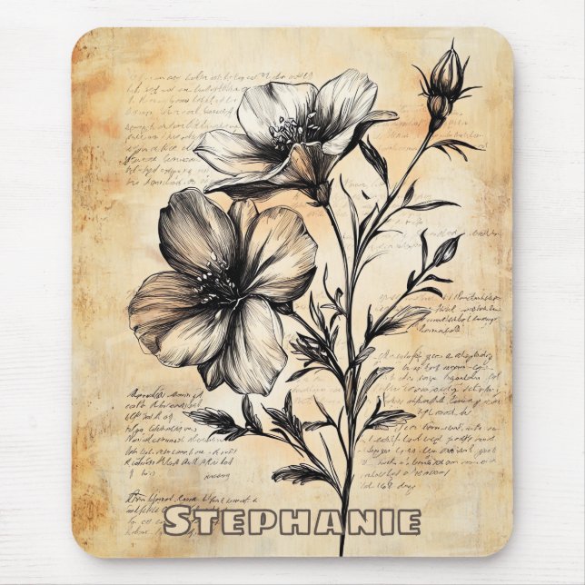 Rustikale Blumenskizze mit Kalligrafie - Alter (6) Mousepad (Vorne)