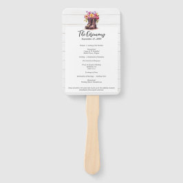 Rustikale Blumenstiefel und Hochzeitsprogramm für Fächer