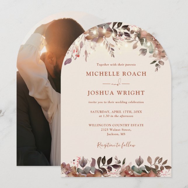 Rustikale Blumenstrauß-Foto Hochzeit Einladung (Vorne/Hinten)