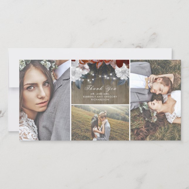 Rustikale Blumenstrauß-Lights Hochzeit Danke (Vorderseite)