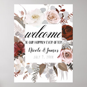 Rustikale Blumenvase Blush Grau Rot Hochzeitsschil Poster