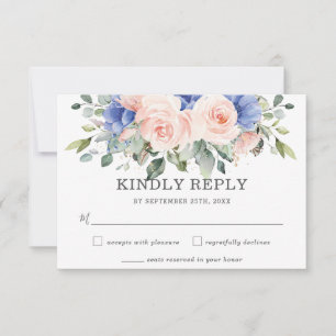Rustikale Blush Blues Rose Anemones Wedding RSVP Karte