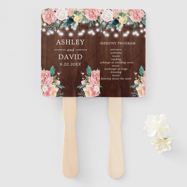 Rustikale Blush Blues String Lights Hochzeit Fächer (Vorne und Hinten)