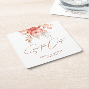 Rustikale Blush-Blumen-Hochzeit Save-the-Date Rechteckiger Pappuntersetzer