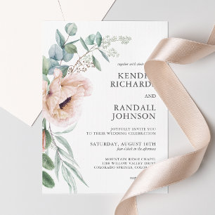 Rustikale Blush-Boho-Floral-und-Grün-Hochzeit Einladung