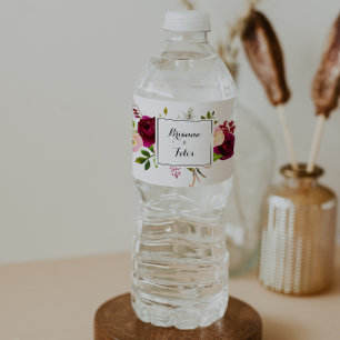 Rustikale Blush Burgund Blumenhochzeit Wasserflaschenetikett