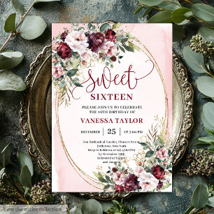 Rustikale Blush-Burgunder-Goldene Sweet-Sixteen-Ei Einladung
