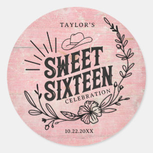 Rustikale Blush Cowgirl 16 . Geburtstag Sticker