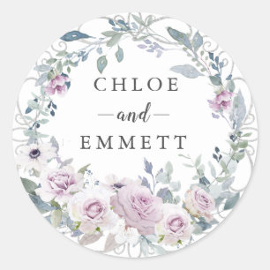 Rustikale Blush Lila Rose Kranz Gastgeschenk Hochz Runder Aufkleber