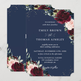 Rustikale Blush Navy Blues Blumengrün Wedding Inv Einladung